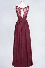 Chic Ruffles Straps Chiffon Lace Burgundy Bridsmaid Dress Online-Babyonlines