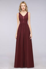Chic Ruffles Straps Chiffon Lace Burgundy Bridsmaid Dress Online-Babyonlines