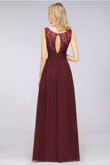 Chic Ruffles Straps Chiffon Lace Burgundy Bridsmaid Dress Online-Babyonlines
