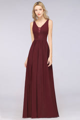 Chic Ruffles Straps Chiffon Lace Burgundy Bridsmaid Dress Online-Babyonlines