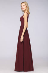 Chic Ruffles Straps Chiffon Lace Burgundy Bridsmaid Dress Online-Babyonlines