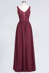 Chic Ruffles Straps Chiffon Lace Burgundy Bridsmaid Dress Online-Babyonlines