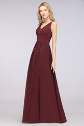 Chic Ruffles Straps Chiffon Lace Burgundy Bridsmaid Dress Online-Babyonlines
