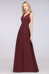 Chic Ruffles Straps Chiffon Lace Burgundy Bridsmaid Dress Online-Babyonlines