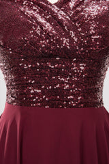 Chic Sequined Top V-Neck Sleeveless Burgundy Bridesmaid Dresses Online-Babyonlines