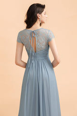 Chic Short Sleeves Lace Chiffon Bridesmaid Dress with Ruffles Online-Babyonlines
