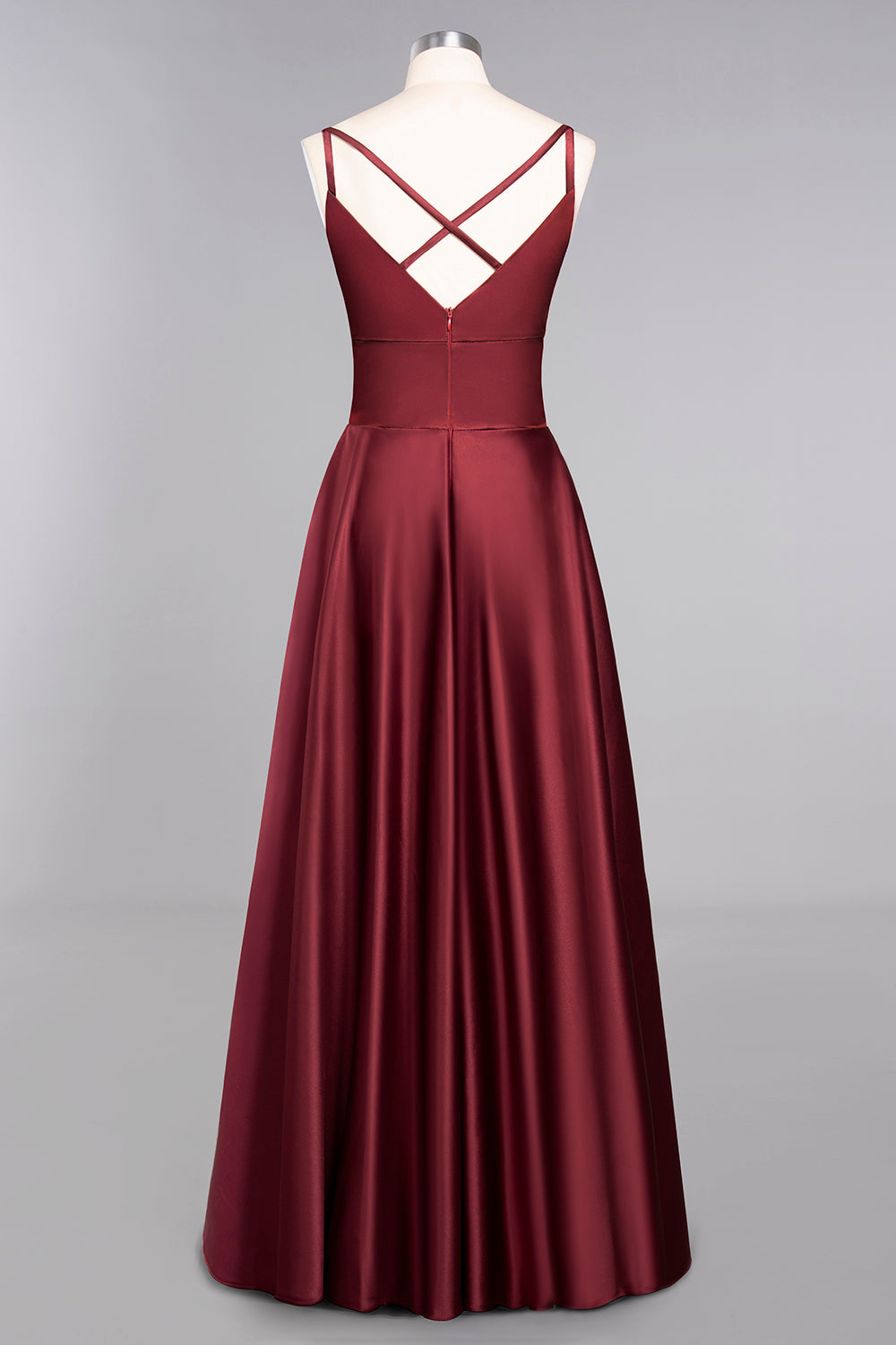 Chic Spaghetti-Straps Burgundy Satin Long Bridesmaid Dress Online-Babyonlines