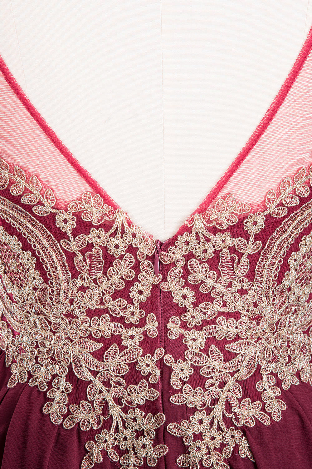 Chic Spaghetti Straps Long Burgundy Backless Bridesmaid Dress with Appliques-Babyonlines