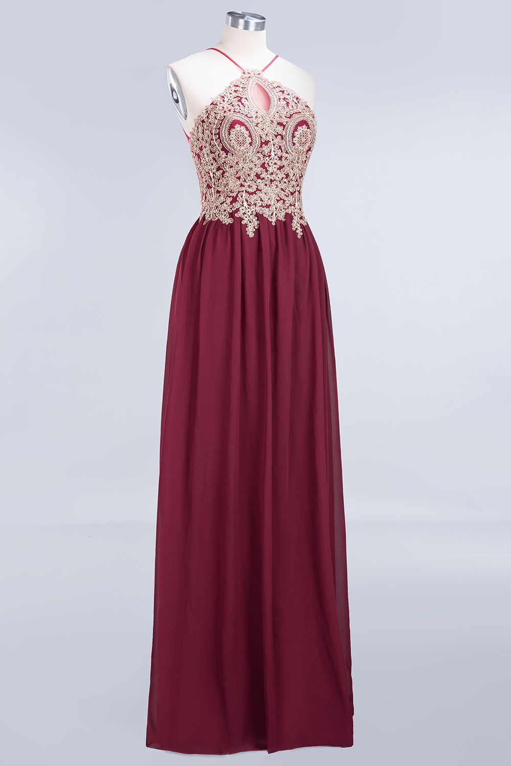 Chic Spaghetti Straps Long Burgundy Backless Bridesmaid Dress with Appliques-Babyonlines
