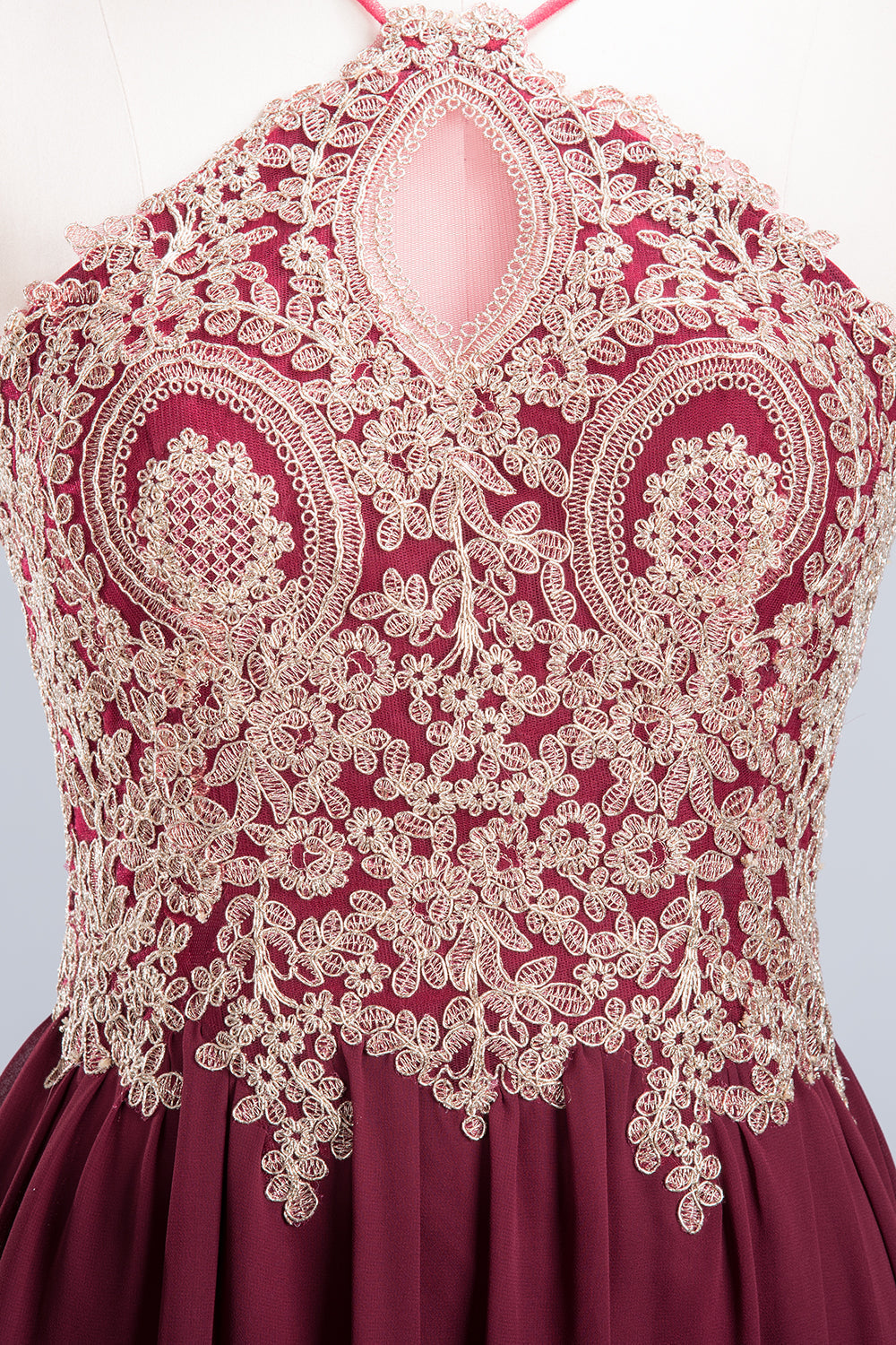 Chic Spaghetti Straps Long Burgundy Backless Bridesmaid Dress with Appliques-Babyonlines