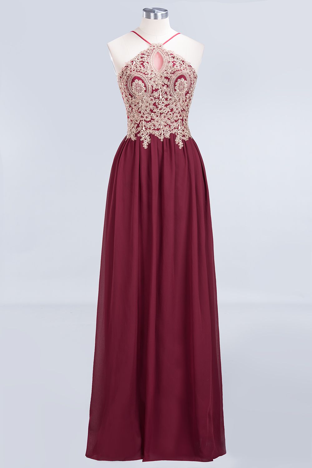 Chic Spaghetti Straps Long Burgundy Backless Bridesmaid Dress with Appliques-Babyonlines
