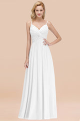 Chic V-Neck Pleated Backless Bridesmaid Dresses with Spaghetti Straps-Babyonlines