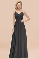 Chic V-Neck Pleated Backless Bridesmaid Dresses with Spaghetti Straps-Babyonlines