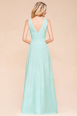 Chic V-Neck Sleeveless Mint Green Bridesmaid Dresses with Ruffle-Babyonlines