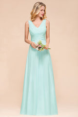Chic V-Neck Sleeveless Mint Green Bridesmaid Dresses with Ruffle-Babyonlines