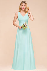 Chic V-Neck Sleeveless Mint Green Bridesmaid Dresses with Ruffle-Babyonlines