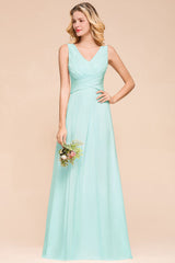 Chic V-Neck Sleeveless Mint Green Bridesmaid Dresses with Ruffle-Babyonlines