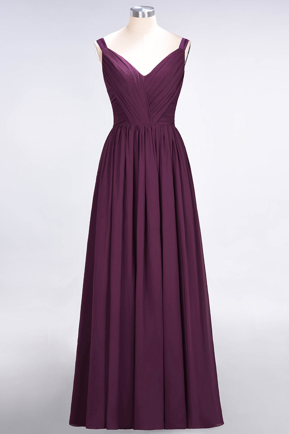 Chic V-Neck Straps Ruffle Burgundy Bridesmaid Dresses with Bow Sash-Babyonlines