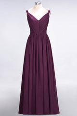 Chic V-Neck Straps Ruffle Burgundy Bridesmaid Dresses with Bow Sash-Babyonlines
