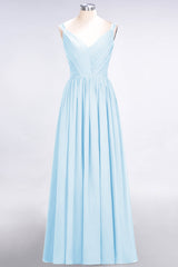 Chic V-Neck Straps Ruffle Burgundy Bridesmaid Dresses with Bow Sash-Babyonlines