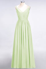 Chic V-Neck Straps Ruffle Burgundy Bridesmaid Dresses with Bow Sash-Babyonlines