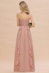 Chiffon Long Sleeveless Bridesmaid Dress with Cascading Ruffles-Babyonlines
