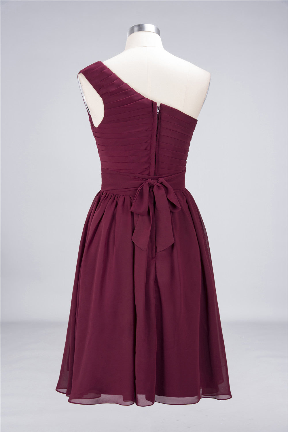 Chiffon One Shoulder Ruffle Short Burgundy Bridesmaid Dresses Online-Babyonlines