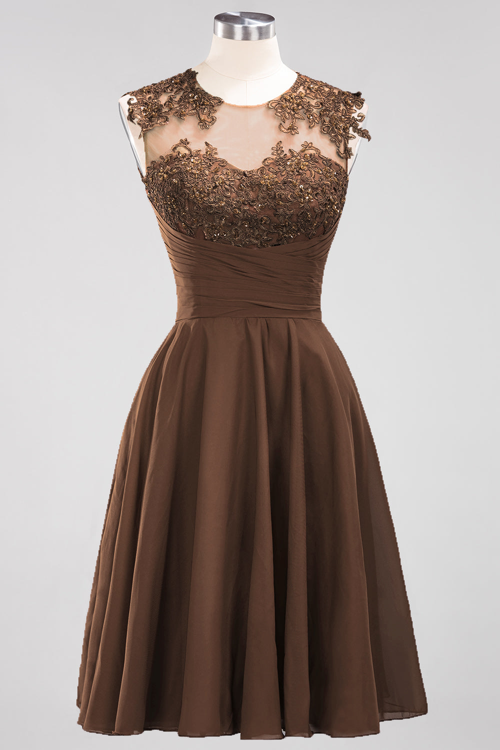 Cute Chiffon Round Neck Short Burgundy Bridesmaid Dresses with Appliques-Babyonlines