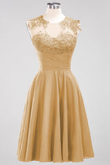 Cute Chiffon Round Neck Short Burgundy Bridesmaid Dresses with Appliques-Babyonlines