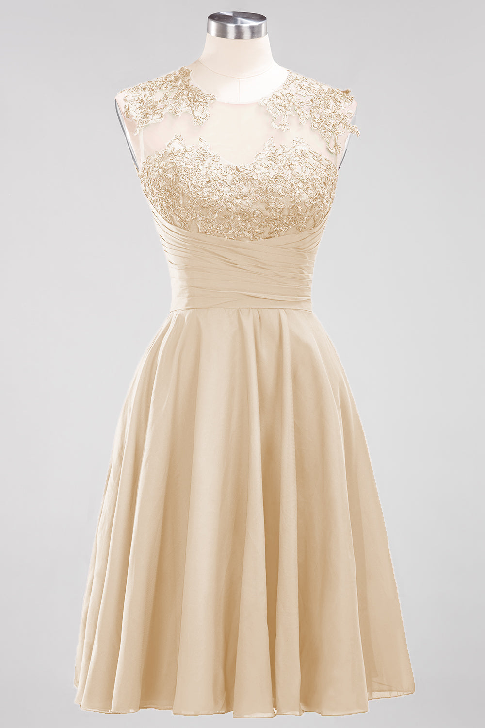 Cute Chiffon Round Neck Short Burgundy Bridesmaid Dresses with Appliques-Babyonlines