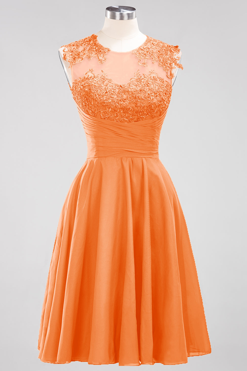 Cute Chiffon Round Neck Short Burgundy Bridesmaid Dresses with Appliques-Babyonlines