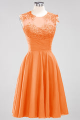 Cute Chiffon Round Neck Short Burgundy Bridesmaid Dresses with Appliques-Babyonlines