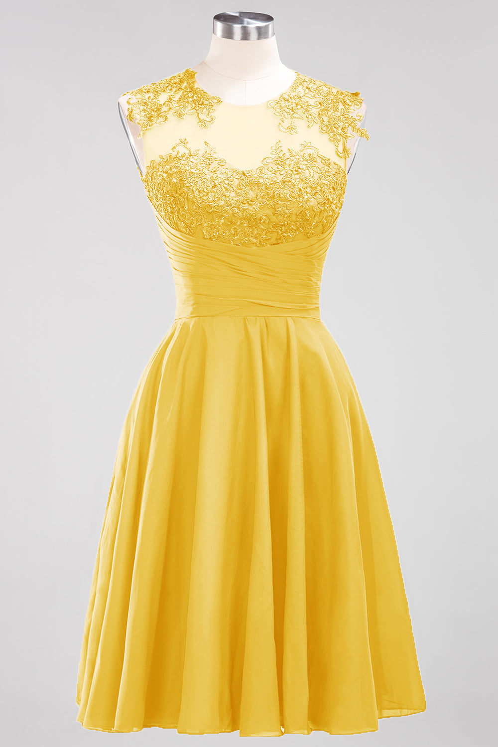 Cute Chiffon Round Neck Short Burgundy Bridesmaid Dresses with Appliques-Babyonlines