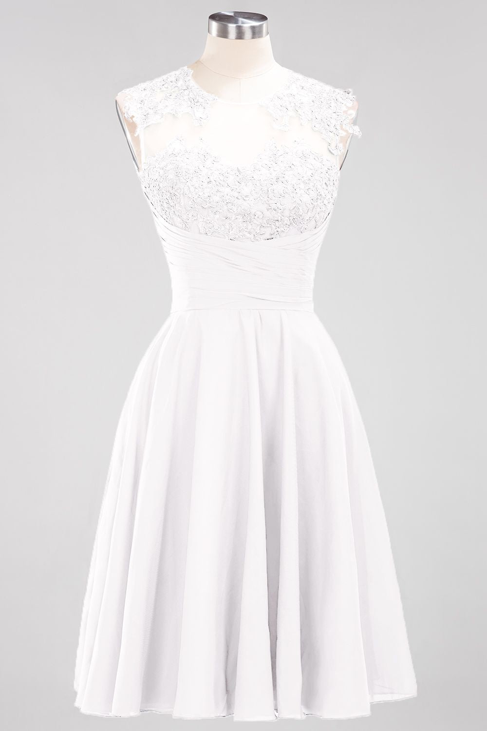 Cute Chiffon Round Neck Short Burgundy Bridesmaid Dresses with Appliques-Babyonlines