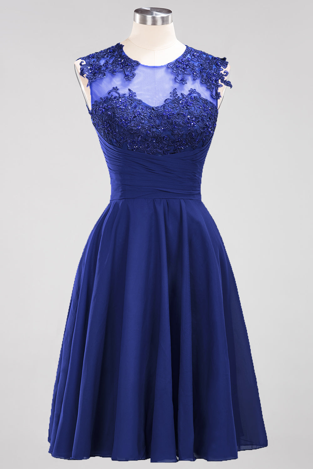 Cute Chiffon Round Neck Short Burgundy Bridesmaid Dresses with Appliques-Babyonlines