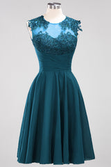 Cute Chiffon Round Neck Short Burgundy Bridesmaid Dresses with Appliques-Babyonlines