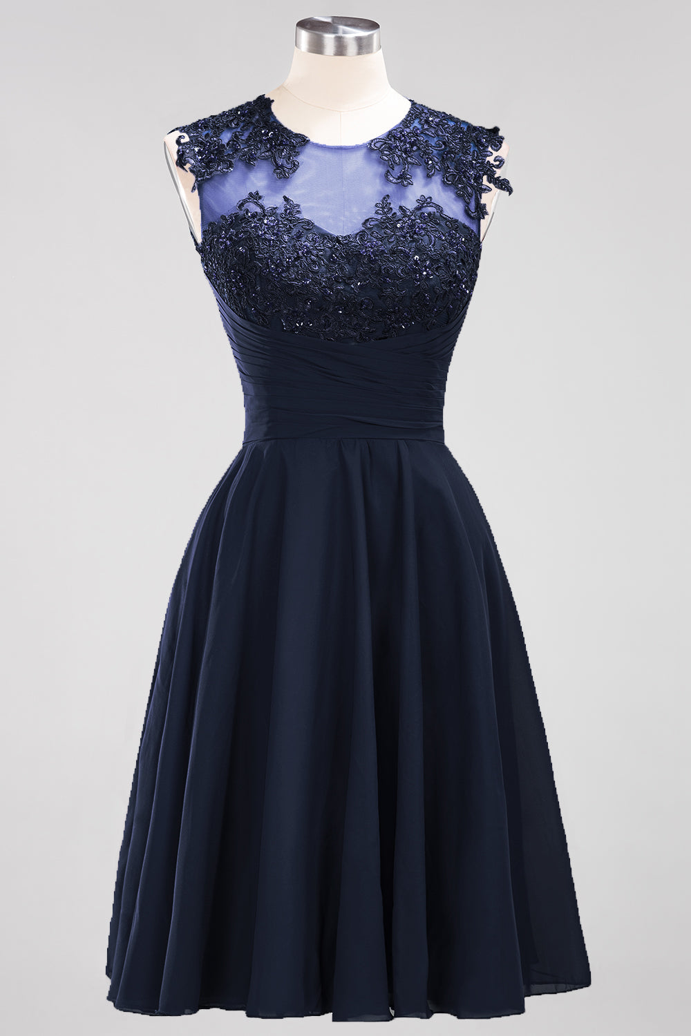 Cute Chiffon Round Neck Short Burgundy Bridesmaid Dresses with Appliques-Babyonlines