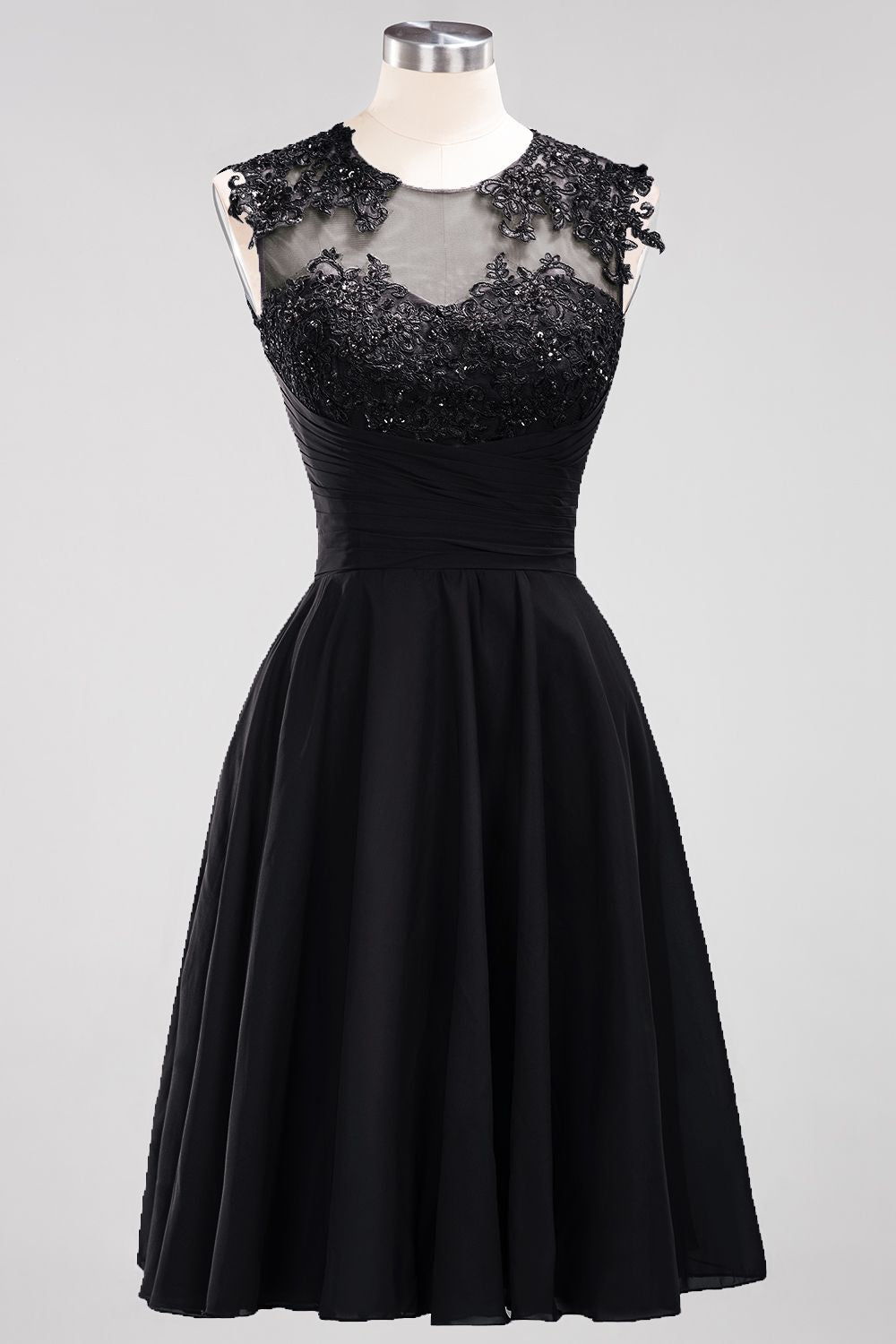 Cute Chiffon Round Neck Short Burgundy Bridesmaid Dresses with Appliques-Babyonlines