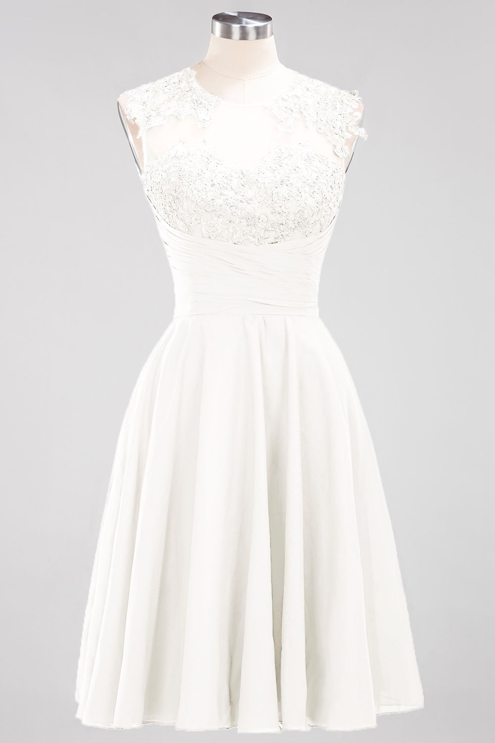 Cute Chiffon Round Neck Short Burgundy Bridesmaid Dresses with Appliques-Babyonlines