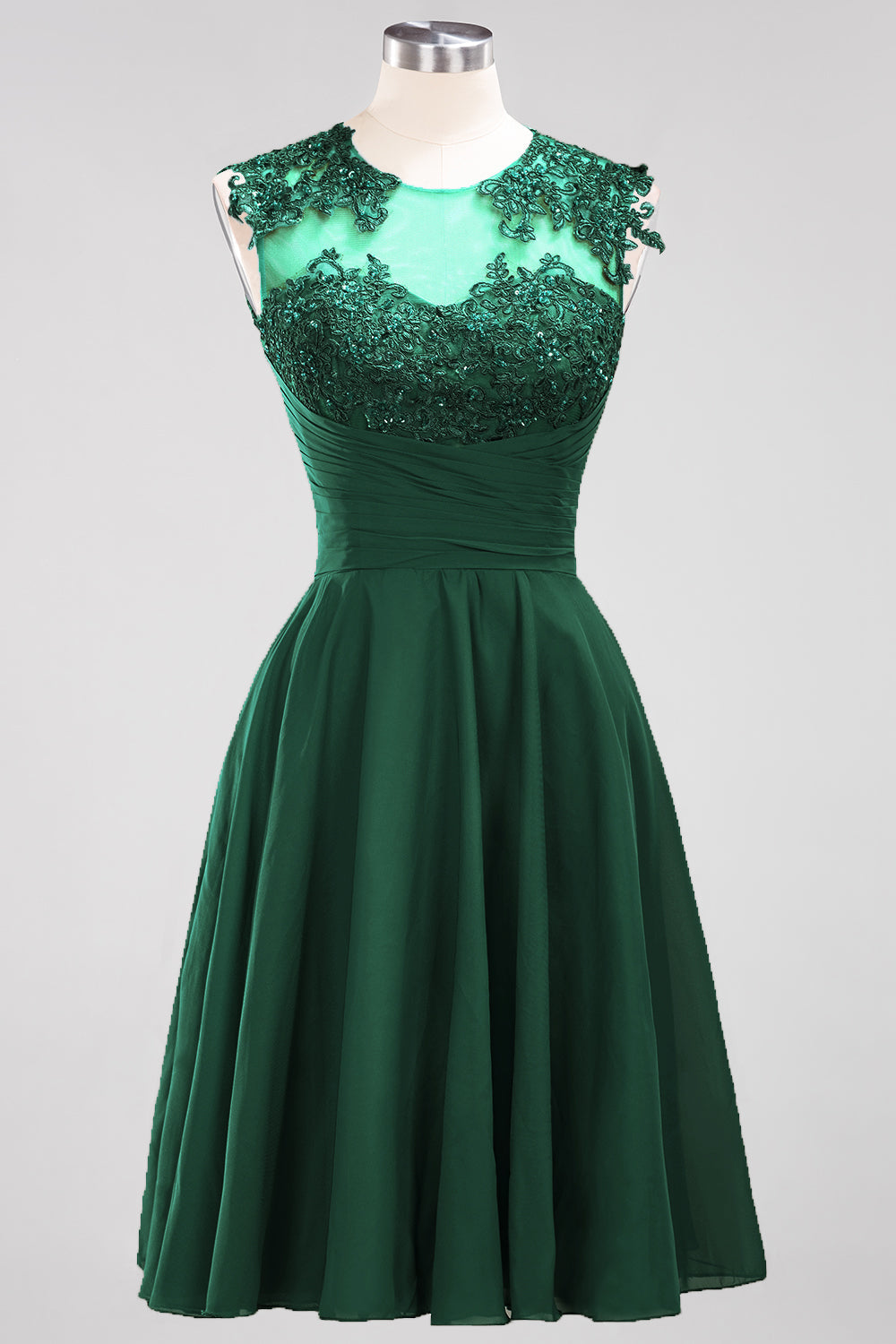 Cute Chiffon Round Neck Short Burgundy Bridesmaid Dresses with Appliques-Babyonlines