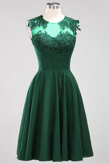 Cute Chiffon Round Neck Short Burgundy Bridesmaid Dresses with Appliques-Babyonlines