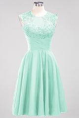 Cute Chiffon Round Neck Short Burgundy Bridesmaid Dresses with Appliques-Babyonlines