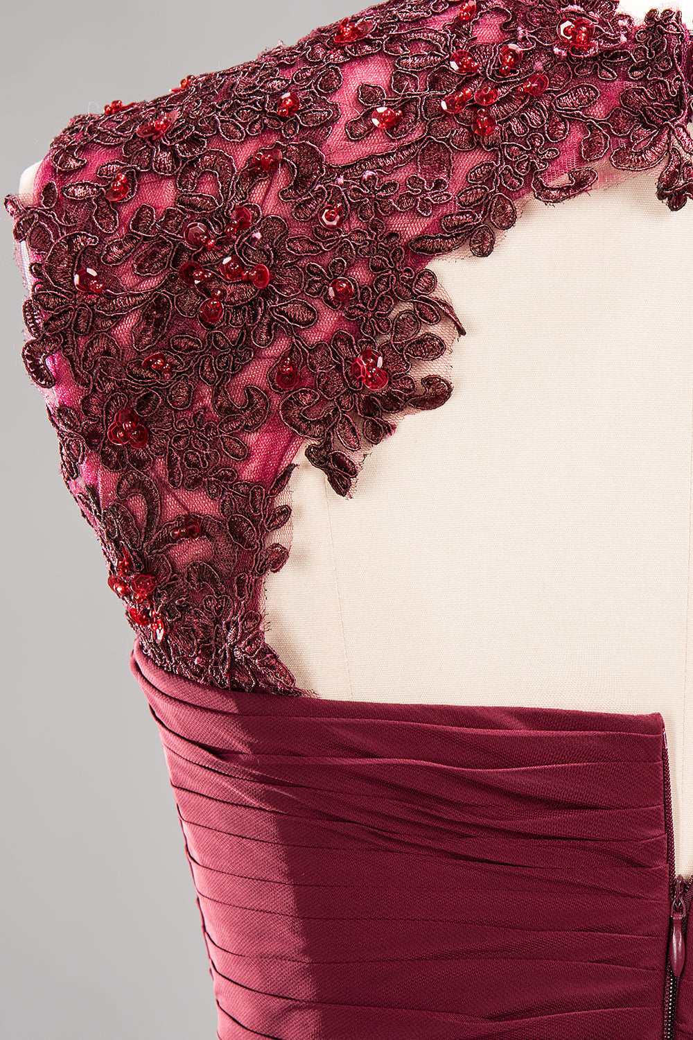 Cute Chiffon Round Neck Short Burgundy Bridesmaid Dresses with Appliques-Babyonlines