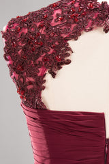 Cute Chiffon Round Neck Short Burgundy Bridesmaid Dresses with Appliques-Babyonlines