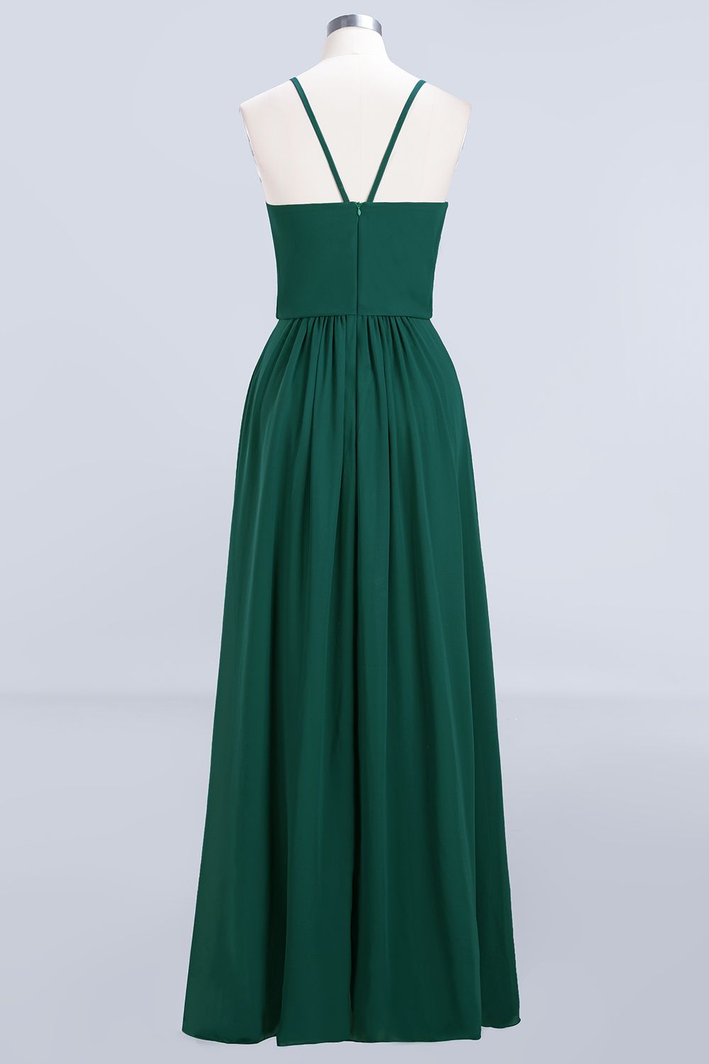 Dark Green Chiffon Spaghetti-Straps Modest Bridesmaid Dress Online-Babyonlines