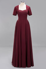 Dark Navy Open-Back Long Bridesmaid Dress With Short Sleeves-Babyonlines