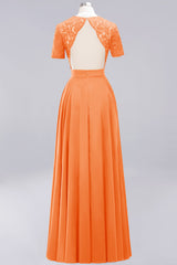 Dark Navy Open-Back Long Bridesmaid Dress With Short Sleeves-Babyonlines