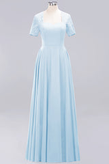 Dark Navy Open-Back Long Bridesmaid Dress With Short Sleeves-Babyonlines