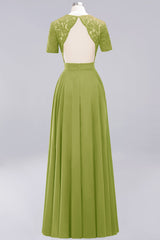 Dark Navy Open-Back Long Bridesmaid Dress With Short Sleeves-Babyonlines