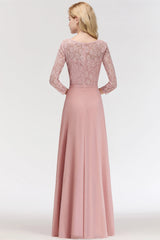 Elegant 3/4 Sleeves Lace Long Dusty Rose Bridesmaid Dresses Online-Babyonlines
